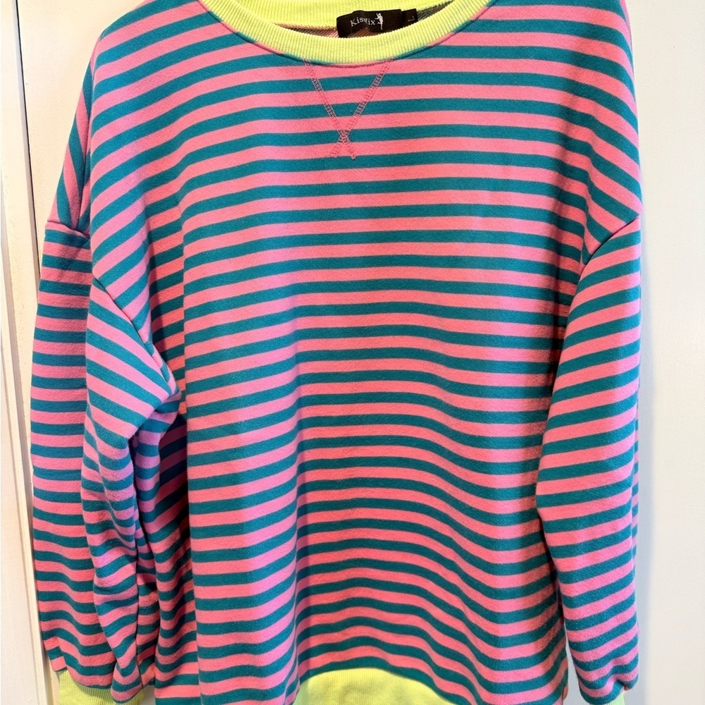 Amazon Pink and Teal Striped Sweatshirt
